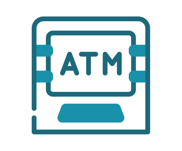 atm machine debit single isolated icon with solid line style vector design illustration - Vektor, kép