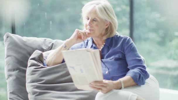 Mature woman reading newspaper - Filmati, video