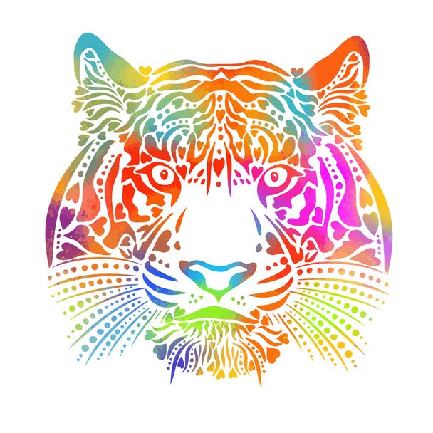 Tiikerien kuonokoppa on monivärinen. Uuden vuoden symboli 2022. Vektoriesimerkki - Vektori, kuva