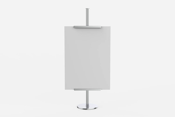 Metalowy stojak z makietą papierowego banera izolowany na białym tle. Ilustracja 3D - Zdjęcie, obraz