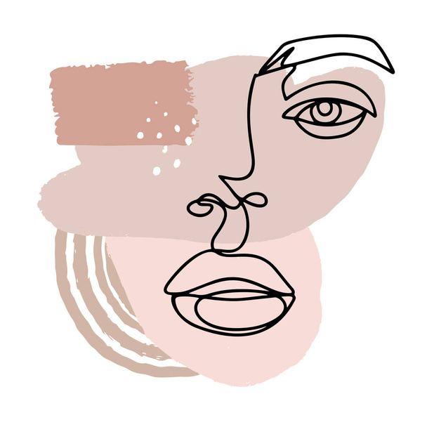 Abstract woman face. Continuous line art drawing. Vector modern poster in contemporary style. Minimalist outline illustration. - ベクター画像