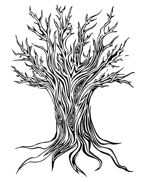 Силуэт дерева иллюстрации белый и черный татуировки фон печати плакат - Вектор,изображение