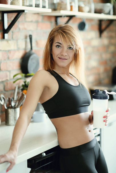 Fitness and body. Woman at home - Photo, Image