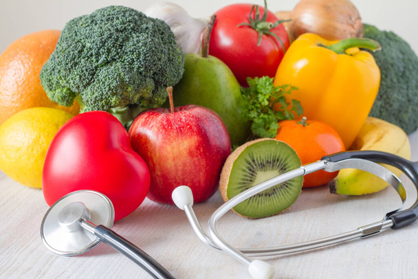 Vegetables and fruits for healthy heart, diet food concept  - Fotoğraf, Görsel