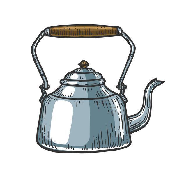 Old teapot kettle color sketch engraving vector illustration. Scratch board style imitation. Hand drawn image. - Vetor, Imagem