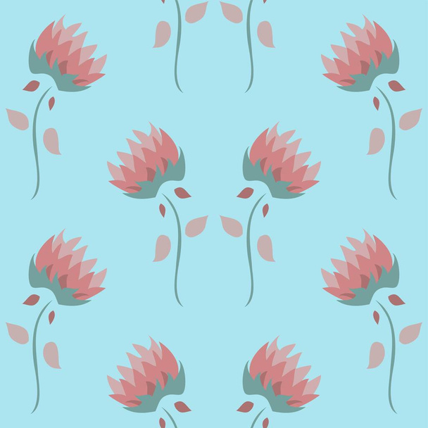 パステルブルー、ピンク、グリーンの規則的な配置でベクトル再現抽象的な花パターン - ベクター画像