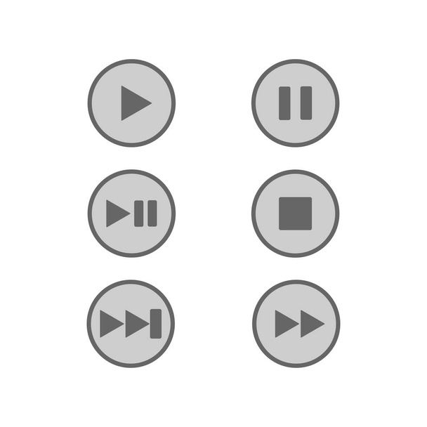Grey Multimedia Control Icon, Button Set - Вектор,изображение