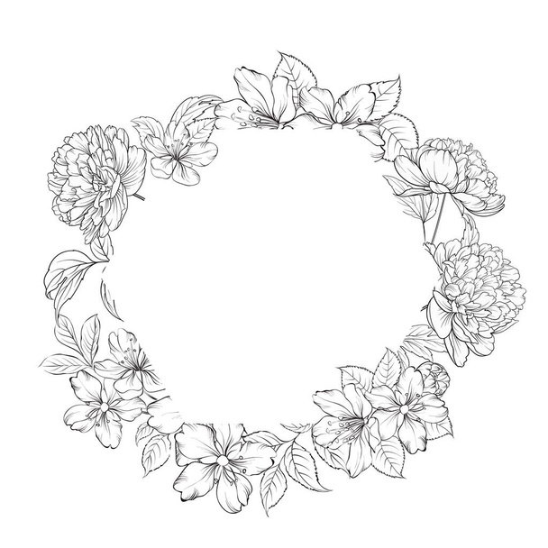 Floral frame on white background. Vector illustration. - Vector, Image