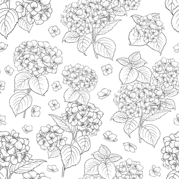 Seamless floral pattern with hydrangea. Vector illustration. - Vector, Image