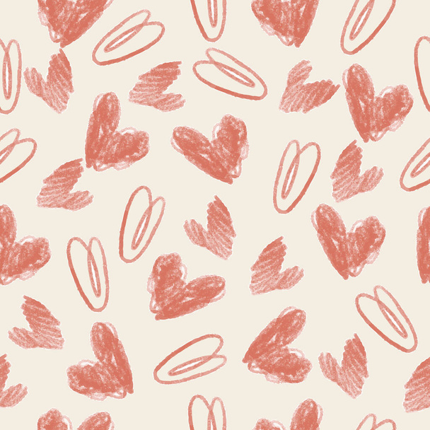 naadloze Valentijnsdag patroon achtergrond met de hand te tekenen roze hart - Vector, afbeelding