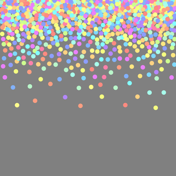 Background of round confetti. Vector pastel isolated confetti on grey background pattern. Greeting card for the holiday and a place for the text.  - Vector, Image