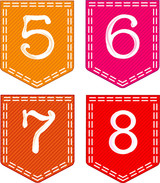 számokat és betűket varrt négy zsebbel - Vektor, kép