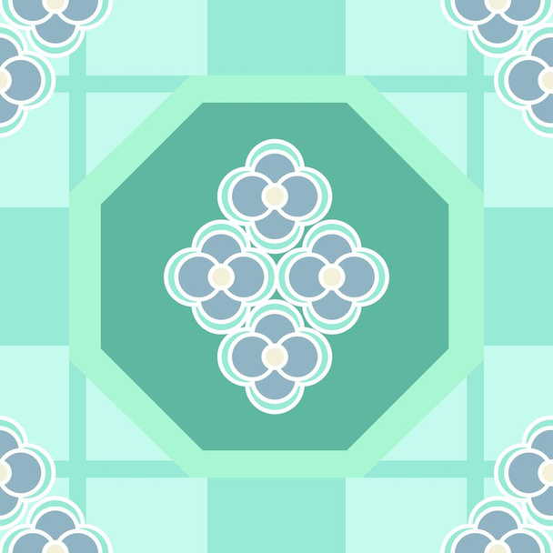 Vector sin costura que repite el patrón floral simple abstracto y comprobado en verde agua y azul - Vector, imagen
