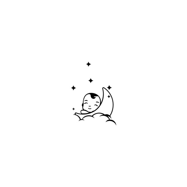 Ilustración vectorial de un bebé durmiendo en la luna. Fondo blanco. - Vector, Imagen