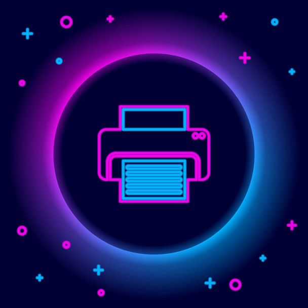 Glowing neon line Printer icon isolated on black background. Colorful outline concept. Vector - Vector, Image