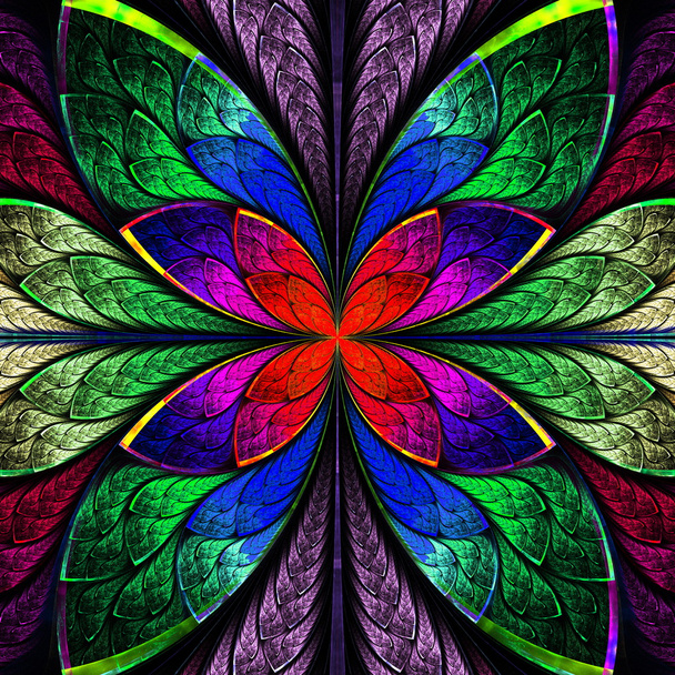 Flor fractal multicolor simétrica en estilo vitral
. - Foto, Imagen
