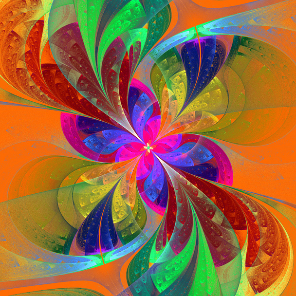 Multicolor bela flor fractal no fundo laranja
. - Foto, Imagem