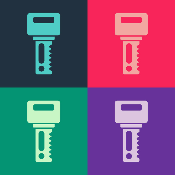 Pop art Car key with remote icon isolated on color background. Car key and alarm system.  Vector - Vector, Image