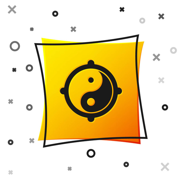 Черный Инь Ян символ гармонии и баланса значок изолирован на белом фоне. Желтая квадратная кнопка. Вектор - Вектор,изображение