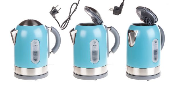 Blue electric kettle isolated on white - Photo, Image