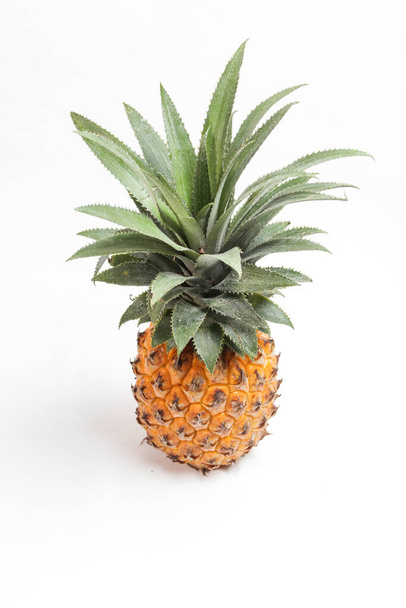 Honey pineapple fruit (Nanas Madu) with the Latin name Ananas Comosus on white background. isolated - Photo, Image
