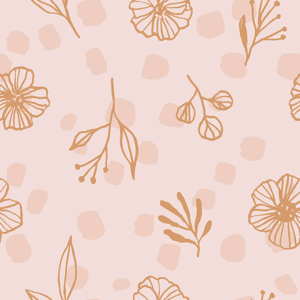 Botanical pattern with leaves and flowers. Vector floral background - Vector, afbeelding