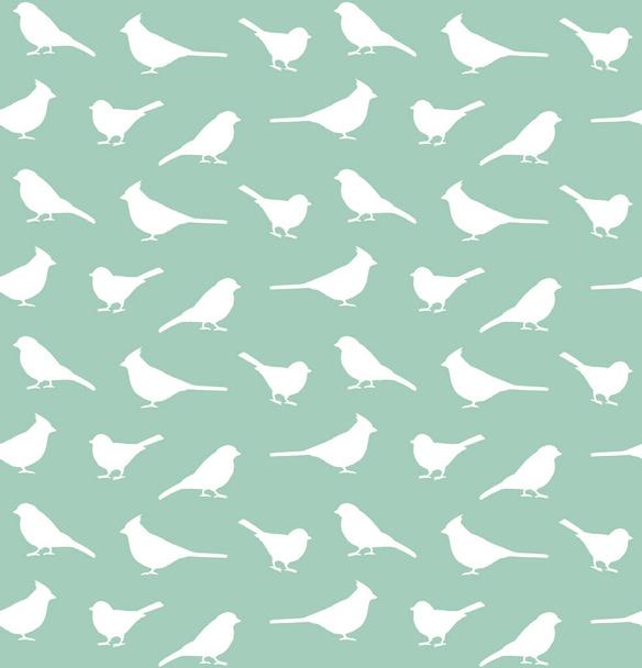 Vector seamless pattern of hand drawn bird silhouette isolated on mint background - Vettoriali, immagini