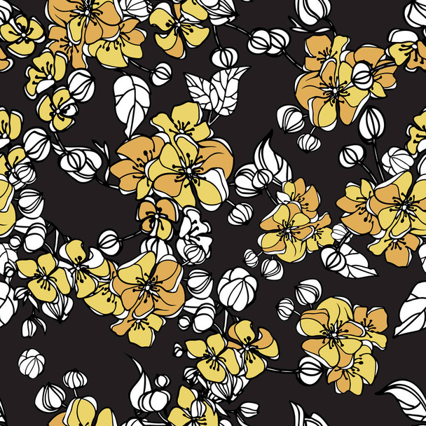 Met de hand getekend herhaling patroon met gele rozen, vector illustratie van mooie bloemen. Voorraadvector illustratie. - Vector, afbeelding