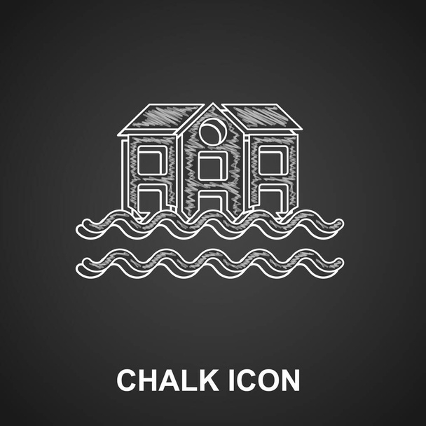 Chalk House flood icon isolated on black background. Home flooding under water. Insurance concept. Security, safety, protection, protect concept.  Vector. - Vector, Image