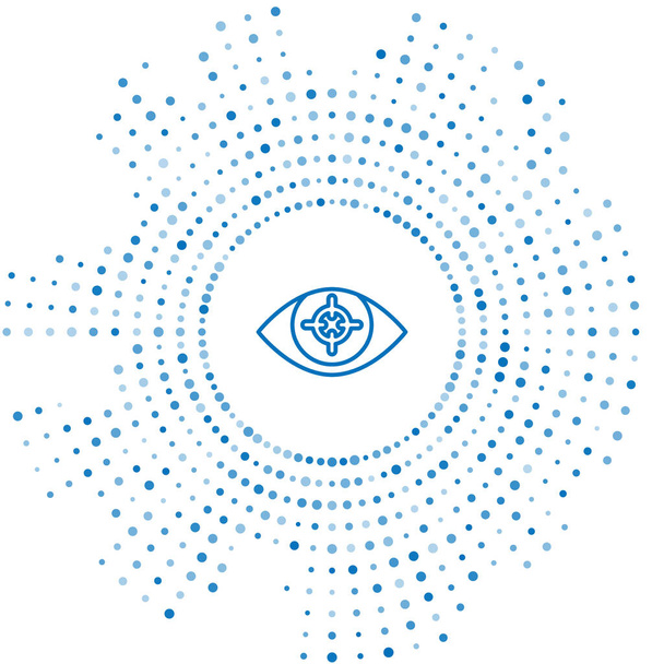Icona Blue line Eye scan isolata su sfondo bianco. Occhio di scansione. Controllo di sicurezza. Segno oculare informatico. Cerchi astratti puntini casuali. Vettore. - Vettoriali, immagini