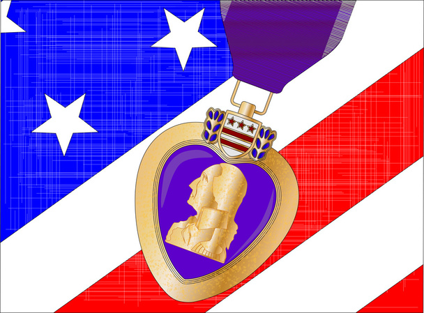 Flag and Purple Heart - Vector, Image