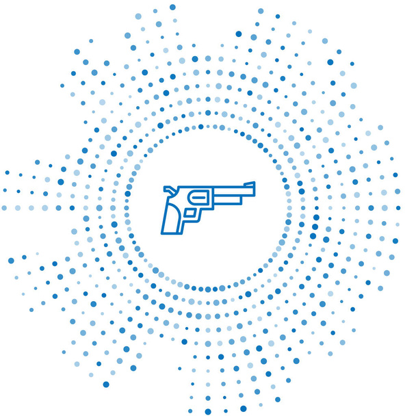 Ligne bleue icône revolver pistolet isolé sur fond blanc. Cercle abstrait points aléatoires. Vecteur. - Vecteur, image