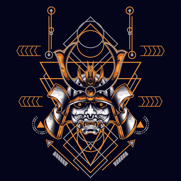 oni maschera samurai testa con ornamento geometria sacra per il design t-shirt - Vettoriali, immagini