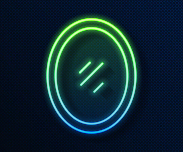 Gloeiende neon lijn Mirror icoon geïsoleerd op blauwe achtergrond. Vector. - Vector, afbeelding