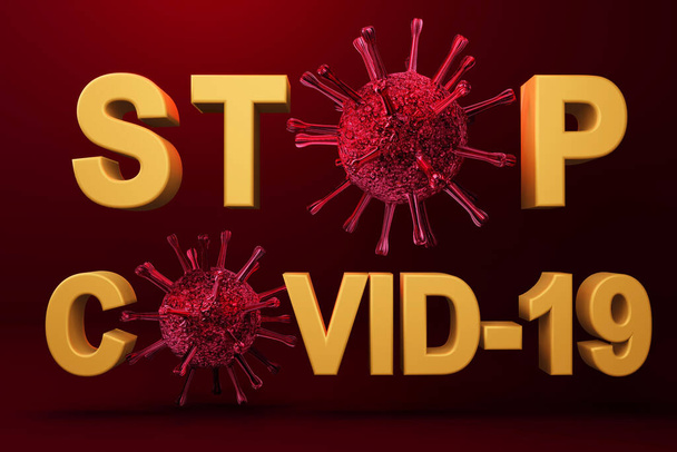 Stop covid-19 virus, 3d weergave illustratie. - Foto, afbeelding
