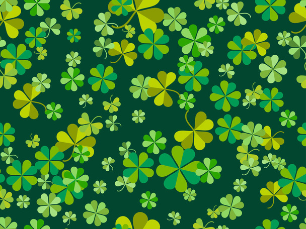 Seamless pattern with clover for Saint Patrick's Day. Green shades of four-leafed and three-leafed clover. Background for advertising products, postcards and printing. Vector illustration - Vector, Image