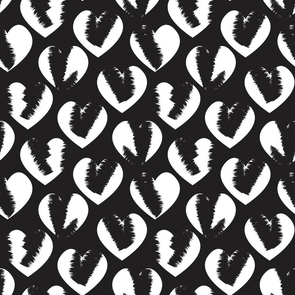 Czarno-białe serce w kształcie pociągnięcia pędzla płynny wzór tło dla tekstyliów mody, grafika - Wektor, obraz