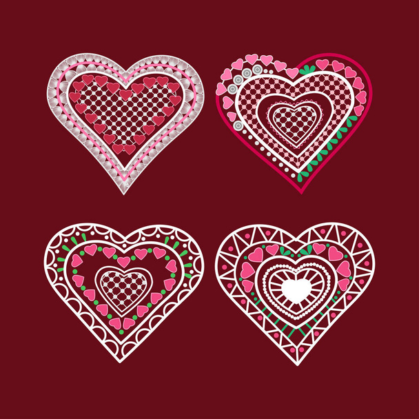 векторное сердце, винтажное сердце, сердце с кружевом - Вектор,изображение