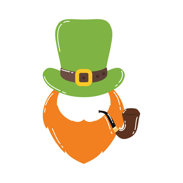 leprechaun beard and hat with pipe smoking - Vector, afbeelding