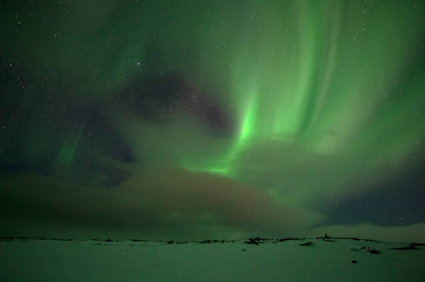 Aurora Borealis. Kuzey Işıkları. Teriberka. Murmansk bölgesi. Rusya - Fotoğraf, Görsel