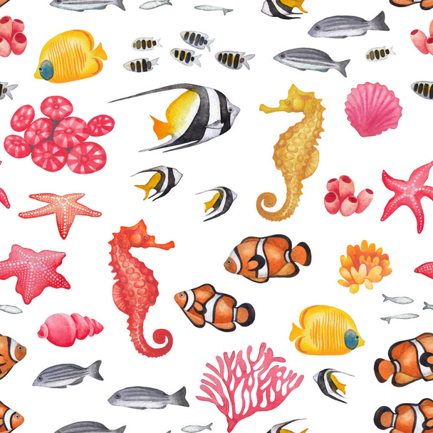 Watercolor collection of sea and ocean creatures - Photo, Image