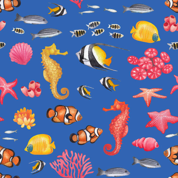 Aquarelle collection de créatures marines et océaniques - Photo, image