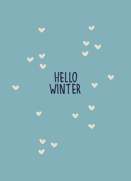 Inspirační zimní sezónní zázemí. Hello Winter ruční písmo, sněhové vločky - Vektor, obrázek