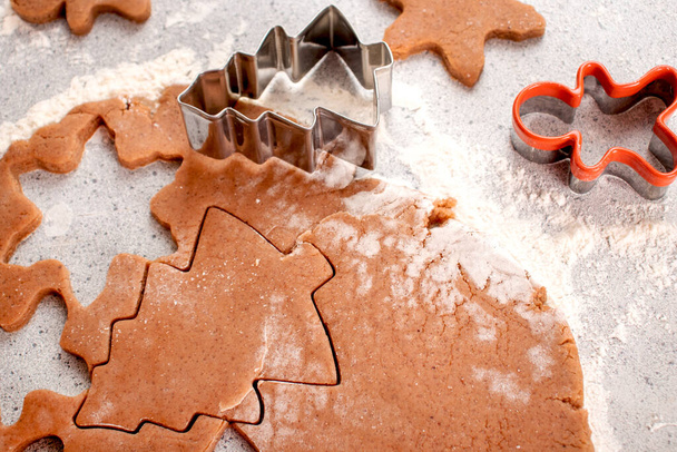 Gingerbread dough in the cooking process. Food concept. Texture Form for making gingerbread - Photo, image