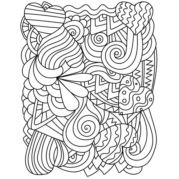 Zdobené omalovánky se srdíčky a vlnitými vzory, atystres spletené Valentýna ilustrace pro design a kreativitu - Vektor, obrázek