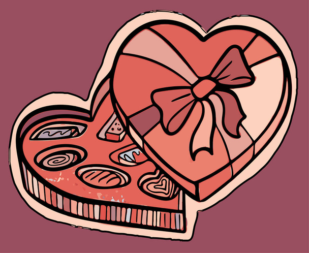 Heart Candy 'nin çikolata kutusu. Pembe renklerde basit vektör illüstrasyonuName - Vektör, Görsel
