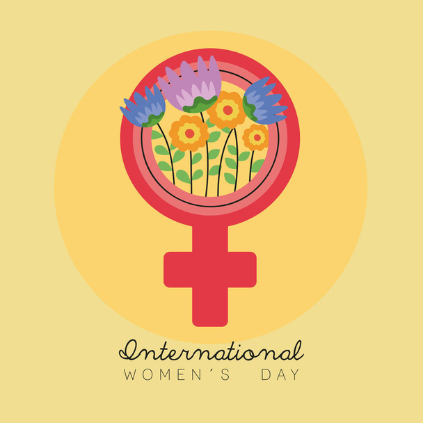 国際女性デーレタリングカード女性の性別記号の花 - ベクター画像