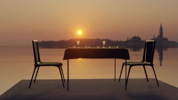 14 luty 3d ilustracja walentynki 2 fotele na tle morza relaks czas ze świecami i szklankami na stole - Materiał filmowy, wideo