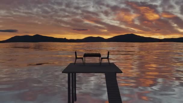 14 luty 3d ilustracja walentynki 2 fotele na tle morza relaks czas ze świecami i szklankami na stole - Materiał filmowy, wideo