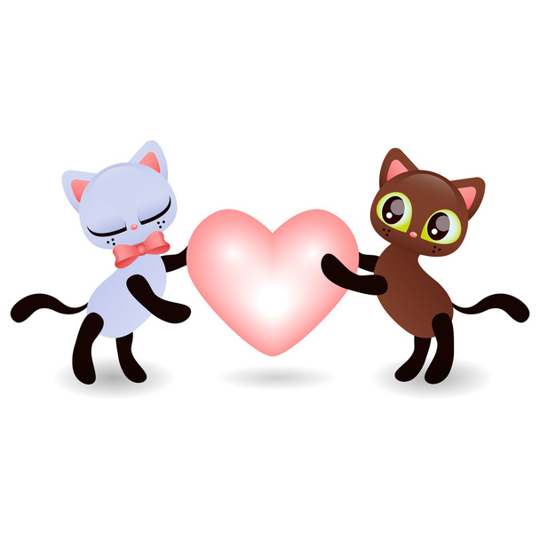 Cute kittens holding a heart - Vektor, kép